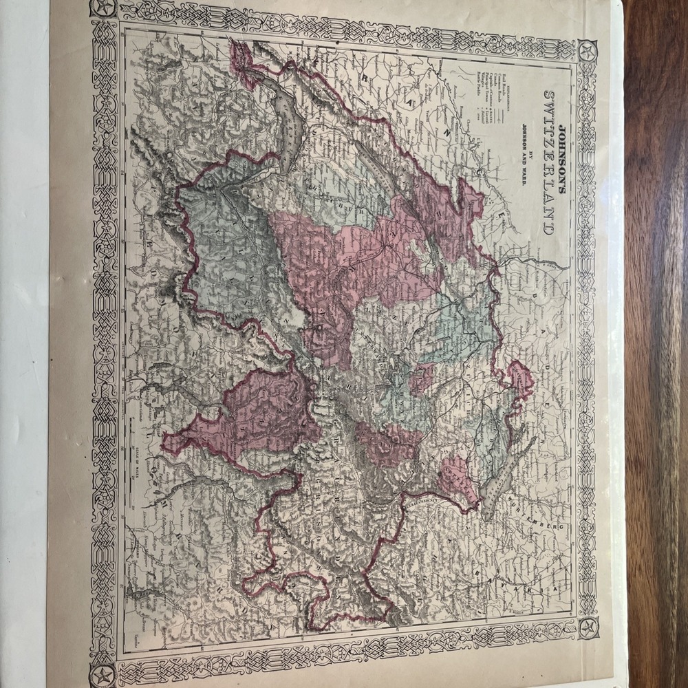 Antique 1860s Johnson & Ward Switzerland Map Hand Colored Original Atlas - Picture 4 of 4